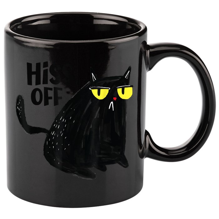 Black Cat Hiss Off Meow Cat Gifts 11oz C Handle Ceramic Mug