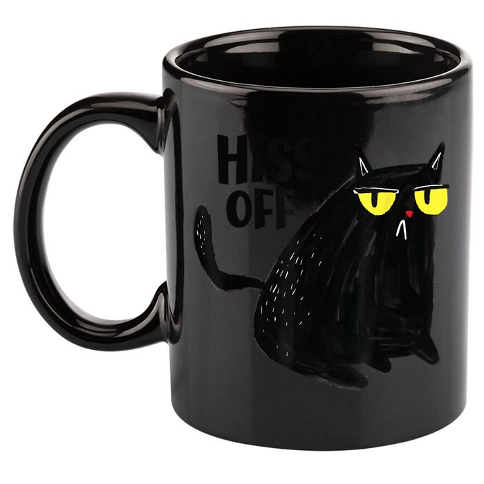 Black Cat Hiss Off Meow Cat Gifts 11oz C Handle Ceramic Mug