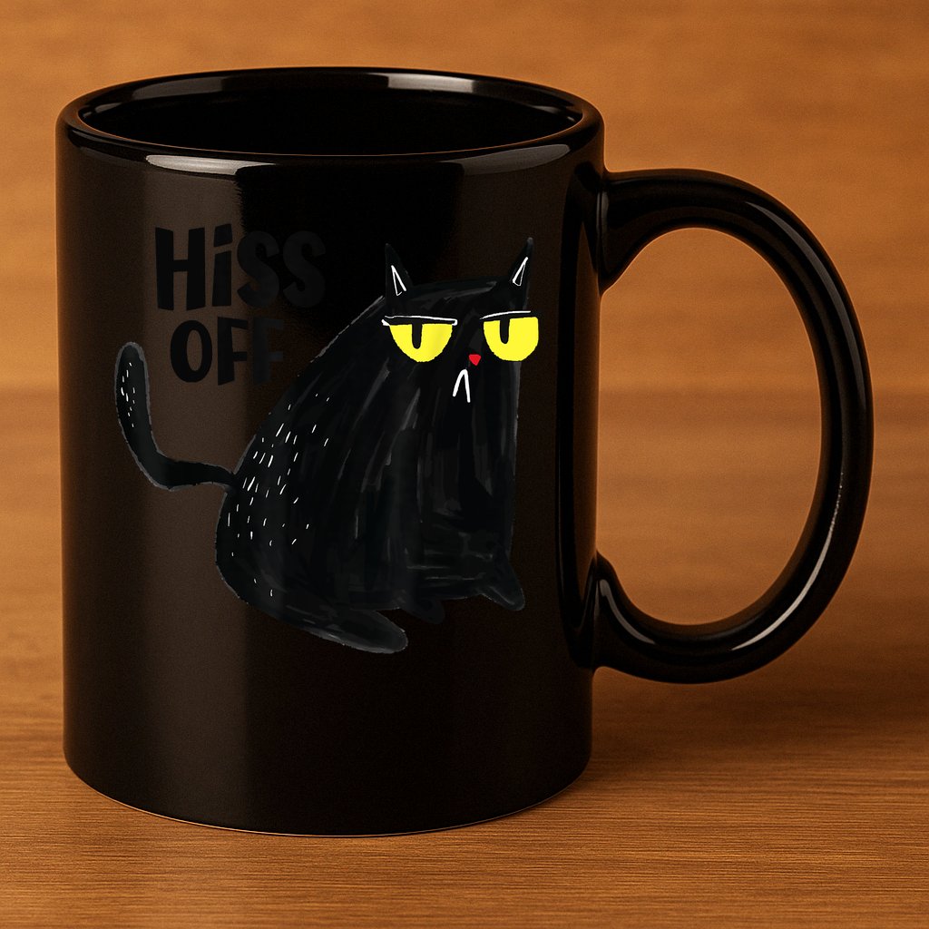 Black Cat Hiss Off Meow Cat Gifts 11oz C Handle Ceramic Mug