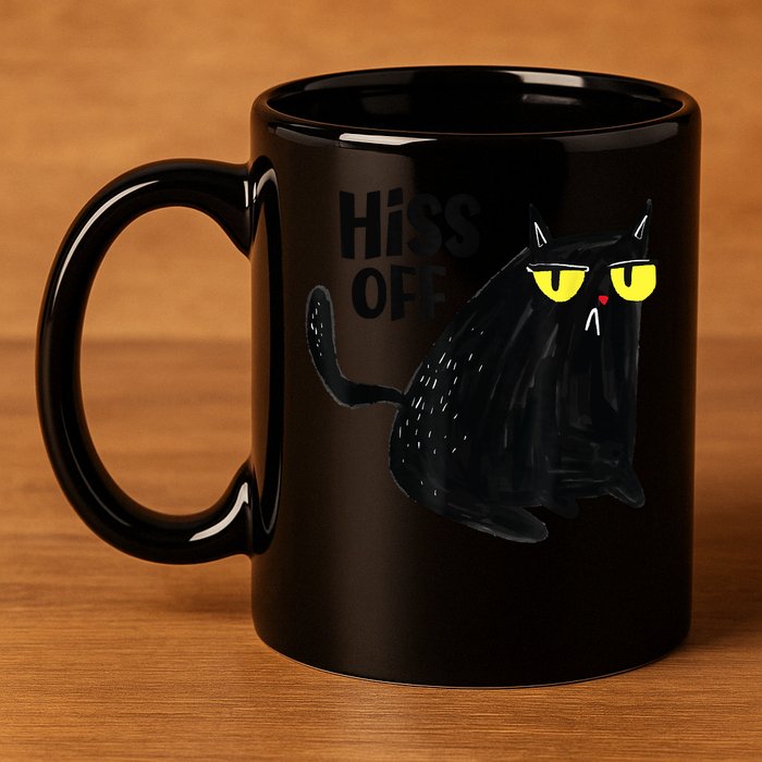 Black Cat Hiss Off Meow Cat Gifts 11oz C Handle Ceramic Mug