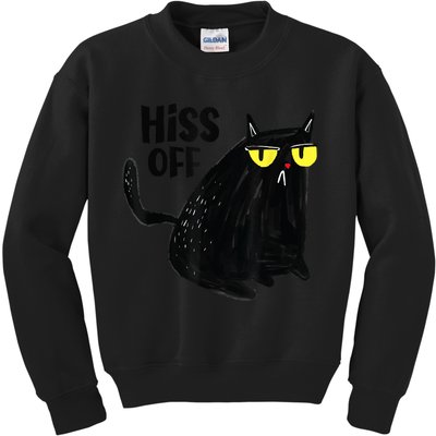 Black Cat Hiss Off Meow Cat Gifts Kids Sweatshirt