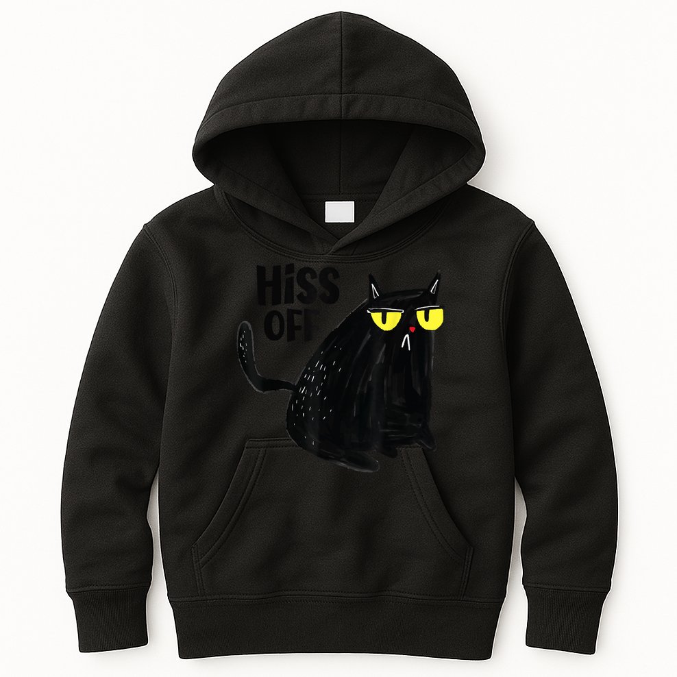 Black Cat Hiss Off Meow Cat Gifts Kids Hoodie