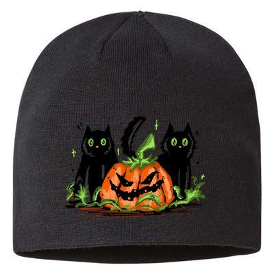 Black Cat Halloween Cute Pumpkin Sustainable Beanie
