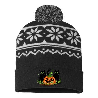 Black Cat Halloween Cute Pumpkin USA-Made Snowflake Beanie