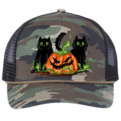 Black Cat Halloween Cute Pumpkin Retro Rope Trucker Hat Cap