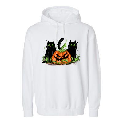 Black Cat Halloween Cute Pumpkin Garment-Dyed Fleece Hoodie