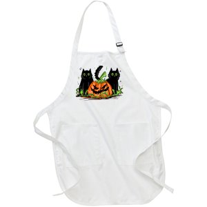 Black Cat Halloween Cute Pumpkin Full-Length Apron With Pockets