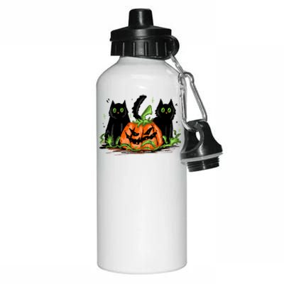 Black Cat Halloween Cute Pumpkin Aluminum Water Bottle 