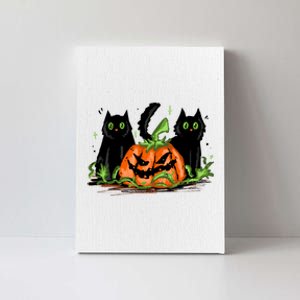 Black Cat Halloween Cute Pumpkin Canvas