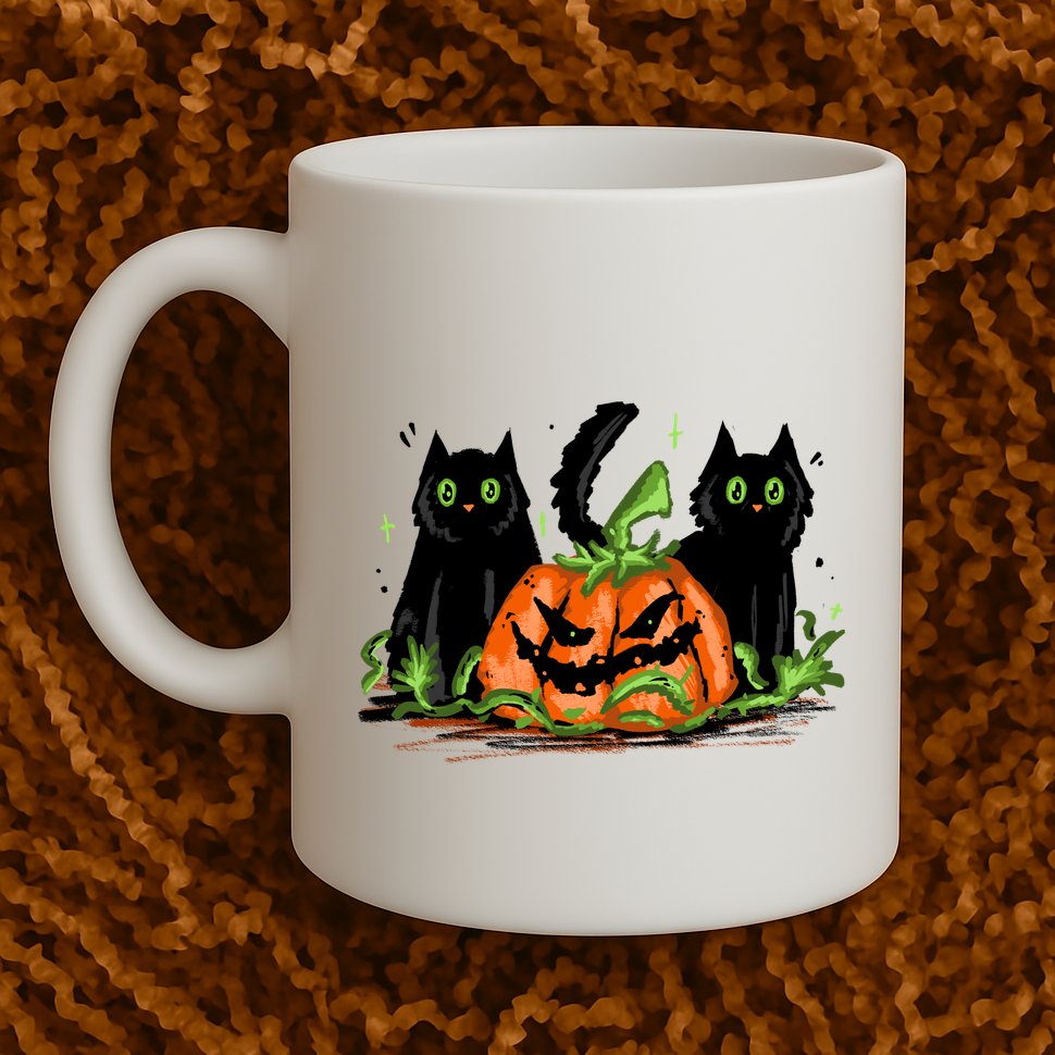 Black Cat Halloween Cute Pumpkin Mug