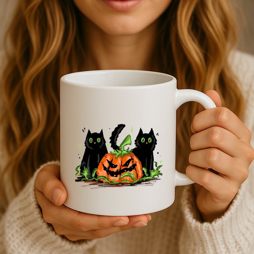 Black Cat Halloween Cute Pumpkin Mug