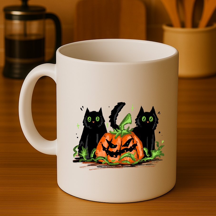 Black Cat Halloween Cute Pumpkin Mug