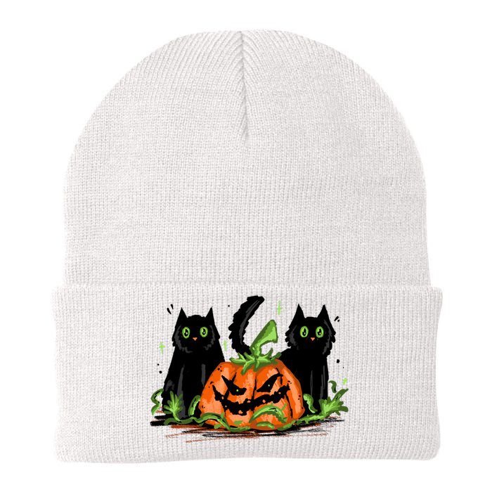 Black Cat Halloween Cute Pumpkin Knit Cap Winter Beanie