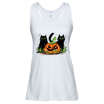 Black Cat Halloween Cute Pumpkin Ladies Essential Flowy Tank