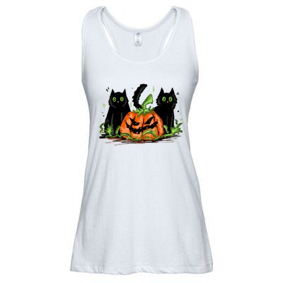 Black Cat Halloween Cute Pumpkin Ladies Essential Flowy Tank