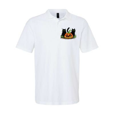 Black Cat Halloween Cute Pumpkin Softstyle Adult Sport Polo