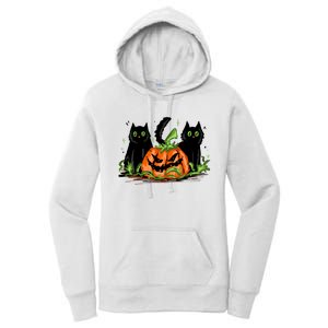 Black Cat Halloween Cute Pumpkin Women's Pullover Hoodie