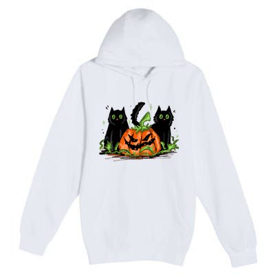 Black Cat Halloween Cute Pumpkin Premium Pullover Hoodie