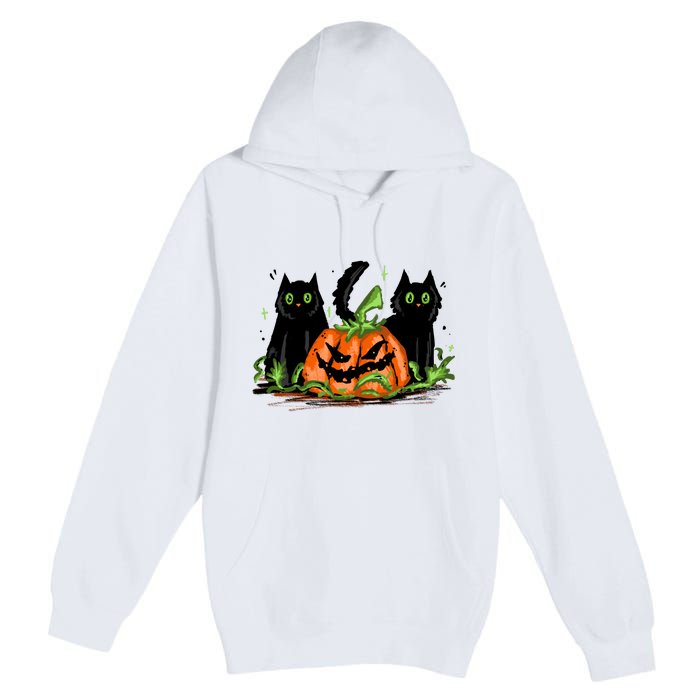 Black Cat Halloween Cute Pumpkin Premium Pullover Hoodie