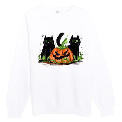 Black Cat Halloween Cute Pumpkin Premium Crewneck Sweatshirt