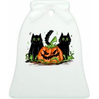 Black Cat Halloween Cute Pumpkin Ceramic Bell Ornament