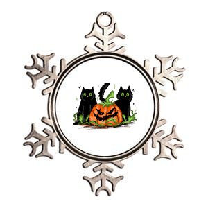 Black Cat Halloween Cute Pumpkin Metallic Star Ornament