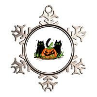 Black Cat Halloween Cute Pumpkin Metallic Star Ornament