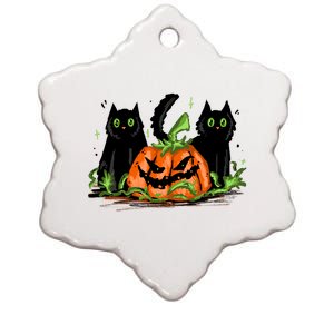 Black Cat Halloween Cute Pumpkin Ceramic Star Ornament