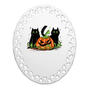 Black Cat Halloween Cute Pumpkin Ceramic Oval Ornament