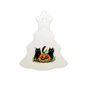 Black Cat Halloween Cute Pumpkin Ceramic Tree Ornament