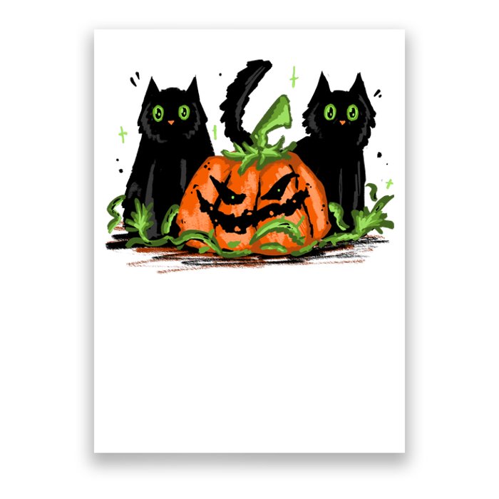 Black Cat Halloween Cute Pumpkin Poster