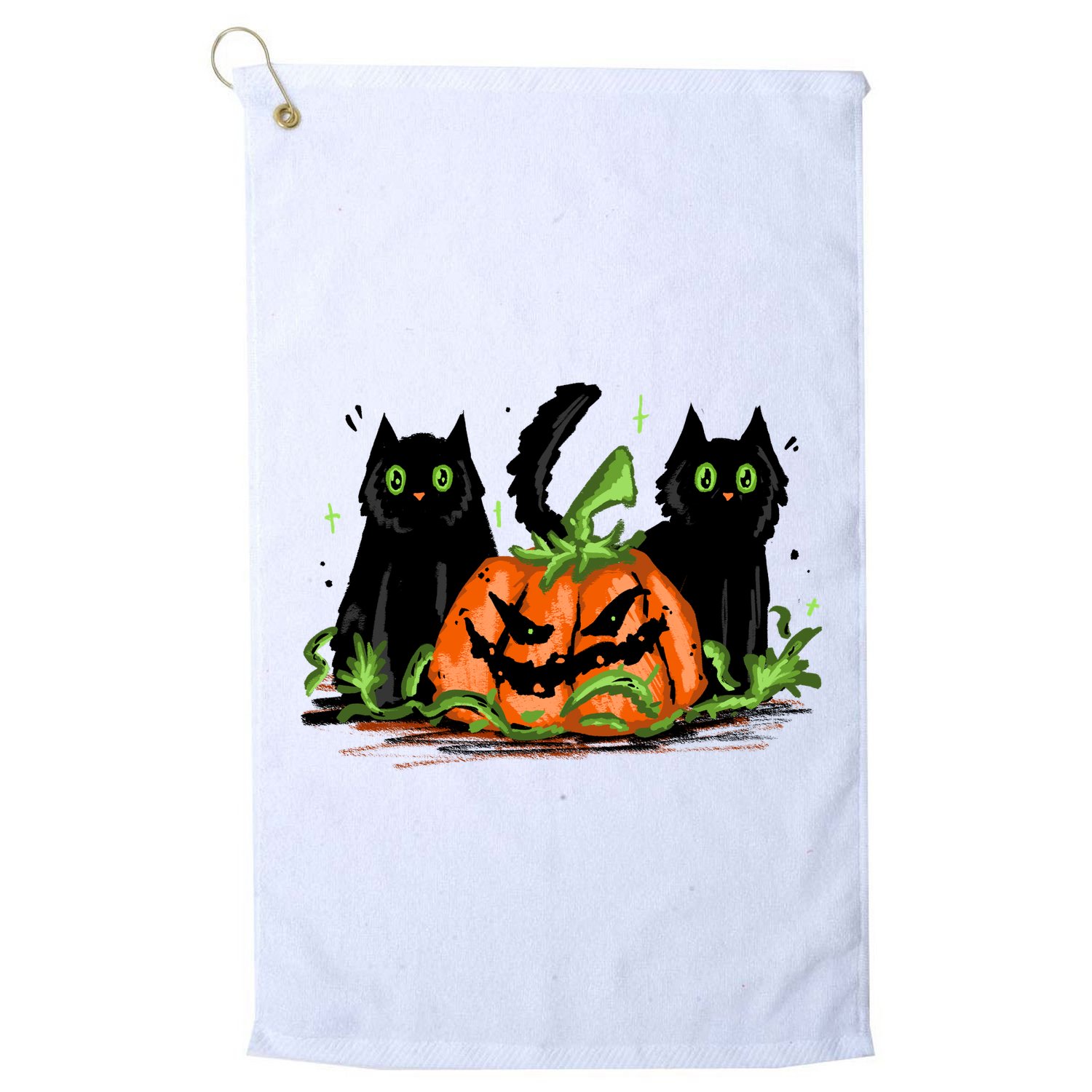 Black Cat Halloween Cute Pumpkin Golf Towel
