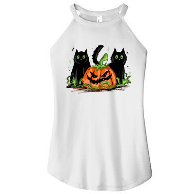 Black Cat Halloween Cute Pumpkin Women’s Perfect Tri Rocker Tank