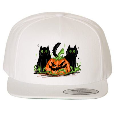 Black Cat Halloween Cute Pumpkin Wool Snapback Cap