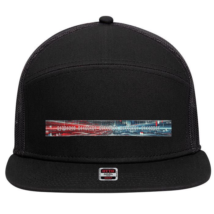 Binary Code Hidden Message 7 Panel Mesh Trucker Snapback Hat