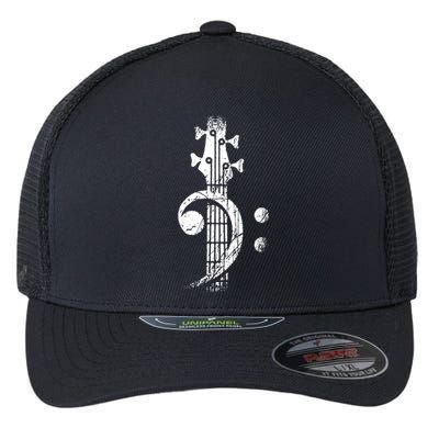 Bass Cleff Headstock Bass Guitar Flexfit Unipanel Trucker Cap