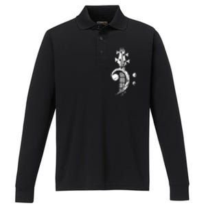 Bass Cleff Headstock Bass Guitar Performance Long Sleeve Polo