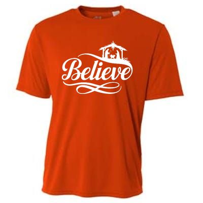 Believe Christmas Holiday Jesus Faith Xmas Holiday Cooling Performance Crew T-Shirt