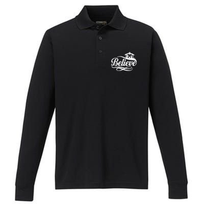 Believe Christmas Holiday Jesus Faith Xmas Holiday Performance Long Sleeve Polo