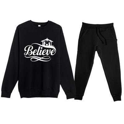 Believe Christmas Holiday Jesus Faith Xmas Holiday Premium Crewneck Sweatsuit Set