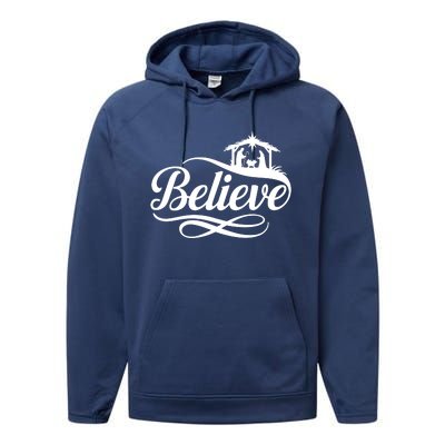 Believe Christmas Holiday Jesus Faith Xmas Holiday Performance Fleece Hoodie