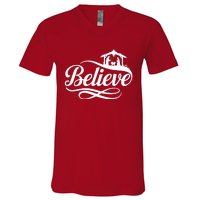 Believe Christmas Holiday Jesus Faith Xmas Holiday V-Neck T-Shirt