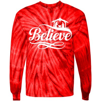 Believe Christmas Holiday Jesus Faith Xmas Holiday Tie-Dye Long Sleeve Shirt