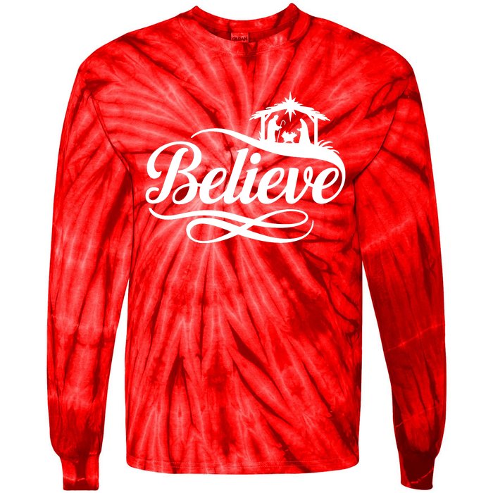 Believe Christmas Holiday Jesus Faith Xmas Holiday Tie-Dye Long Sleeve Shirt