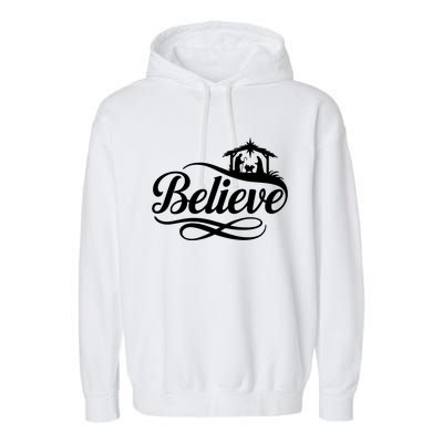 Believe Christmas Holiday Jesus Faith Xmas Holiday Garment-Dyed Fleece Hoodie