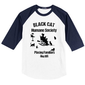 Black Cat Humane Society Funny Witch Halloween Baseball Sleeve Shirt