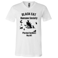 Black Cat Humane Society Funny Witch Halloween V-Neck T-Shirt