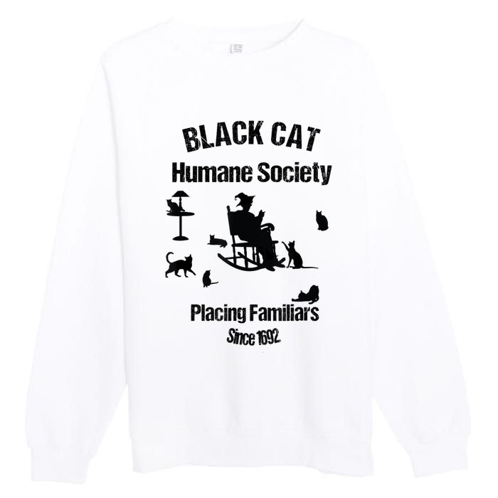 Black Cat Humane Society Funny Witch Halloween Premium Crewneck Sweatshirt