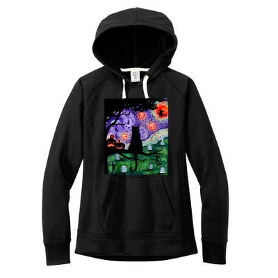 Black Cat Halloween Scary Night Cat Pumpkin Art Gift Women's Fleece Hoodie