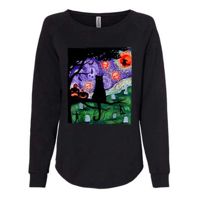 Black Cat Halloween Scary Night Cat Pumpkin Art Gift Womens California Wash Sweatshirt